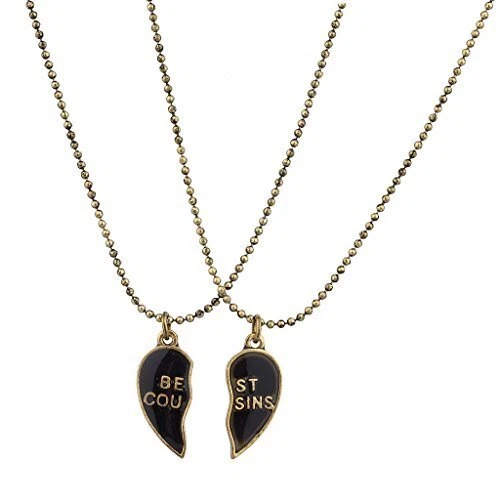 Burnish Silver Best Cousins Mood Detachable Heart Necklace Set (2 Pc)