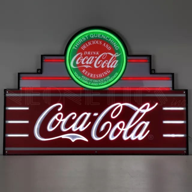 Coca Cola Flex LED Neon sign Marquee 39" Art Deco Wall lamp Steel Case Soda Coke