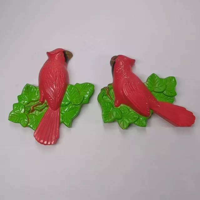 Vintage 1972 M.S. Inc. Miller Studio Retro Red Cardinal Chalkware Wall Plaques