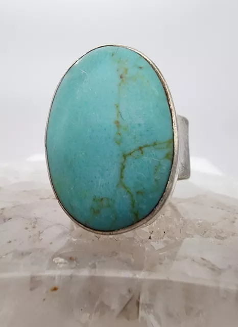 Sterling Silver 925 Royston Turquoise Oval Cabochon Adj Sz 8.5-9.5 Ring Ag 23458