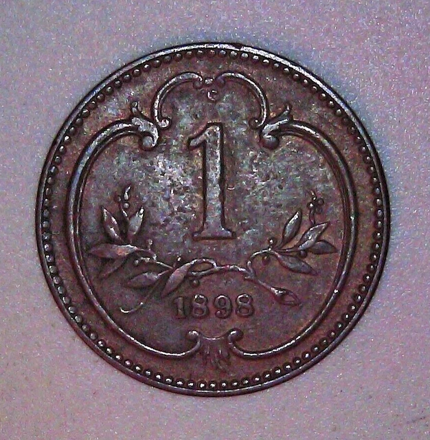 1898 Austria 1 Heller Coin - Bronze - Franz Joseph I - High Grade