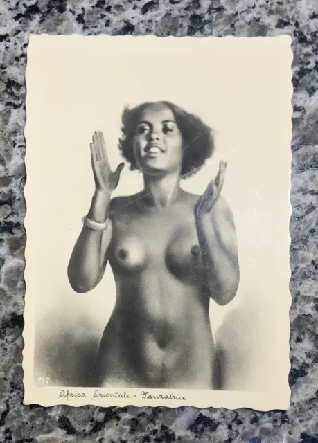 Original Erotica Risqué Nude Italian Photo Postcard 1940-50s African Girl