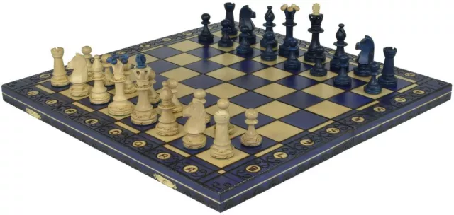 STUNNING BLUE SENATOR WOODEN CHESS SET - Hand crafted board and pieces - Gift