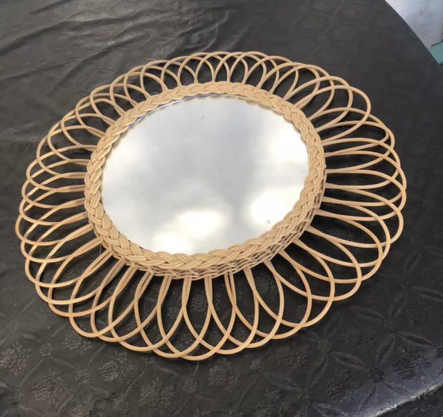 miroir SOLEIL en rotin Vintage Diamètre 40,5 Cm