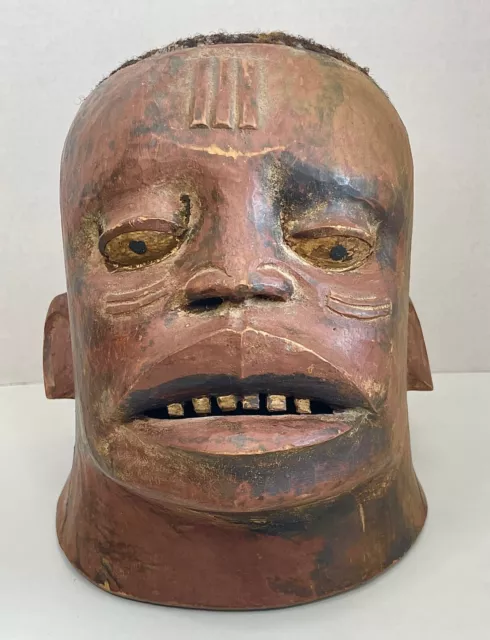 African Art - Early 20th C. Carved Wooden Makonde Lipico Initiation Helmet Mask