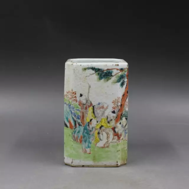 Chinese Porcelain Republic of China Famille Rose Personage Brush Pots 4.92 Inch