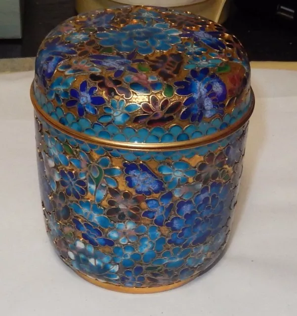 Chinese Gold Gilt Cloisonne Open Enamel Floral Canister Jar Box