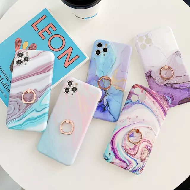Shockproof Soft Marble Ring Holder Case Cover For iPhone 15 Pro Max 14 Plus 13