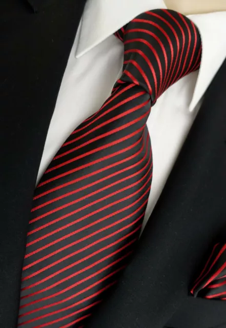 NEU - 3-teiliges Herren Set: Krawatte + Tuch + Manschettenknöpfe + schwarz-rot !