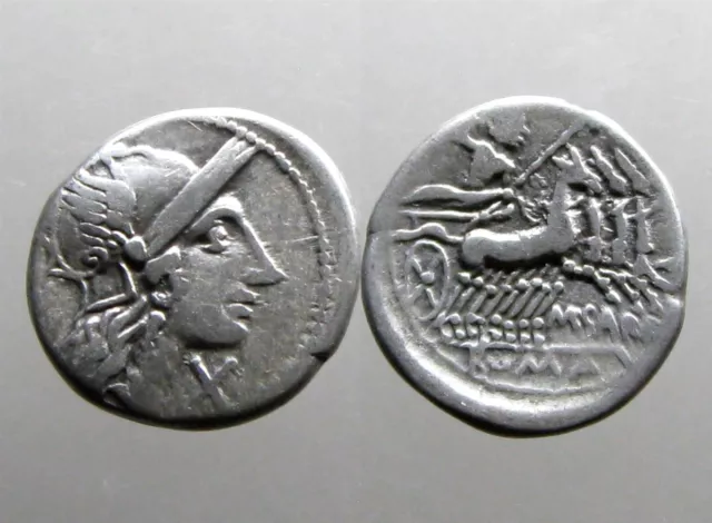 PAPIRIA 6 SILVER DENARIUS_____Roman Republic____JUPITER BRANDISHING THUNDERBOLT