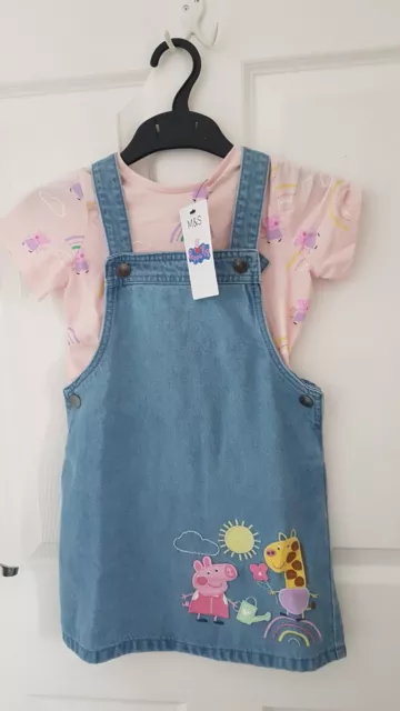 Girls 2pc Blue Denim Peppa Pig Pinafore Set Age 5-6 from Marks And Spencer BNWT