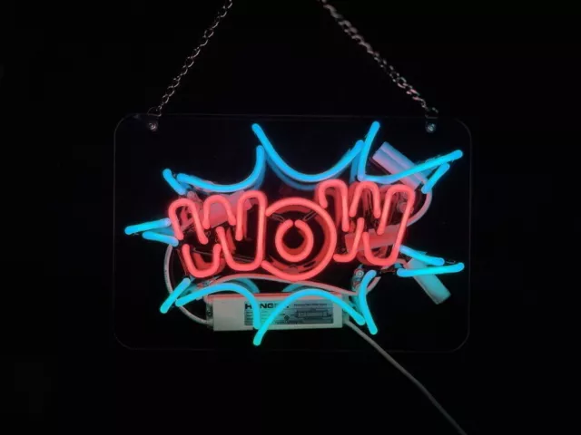 WOW Neon Sign Light Store Man Cave Wall Hanging Nightlight Artwork Gift 14"x9"