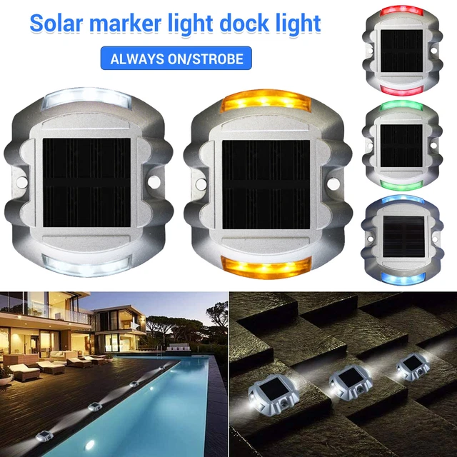 6LED Solar Dock Light Pathway Warning Driveway Marker Lamp Path Deck Lights IP67