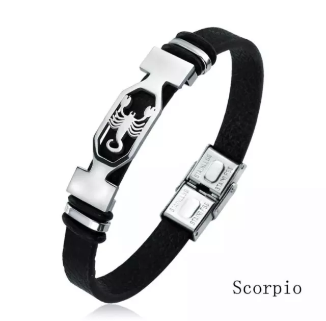 Pulsera de acero inoxidable para Hombre y mujer, brazalete con signo del zodiaco