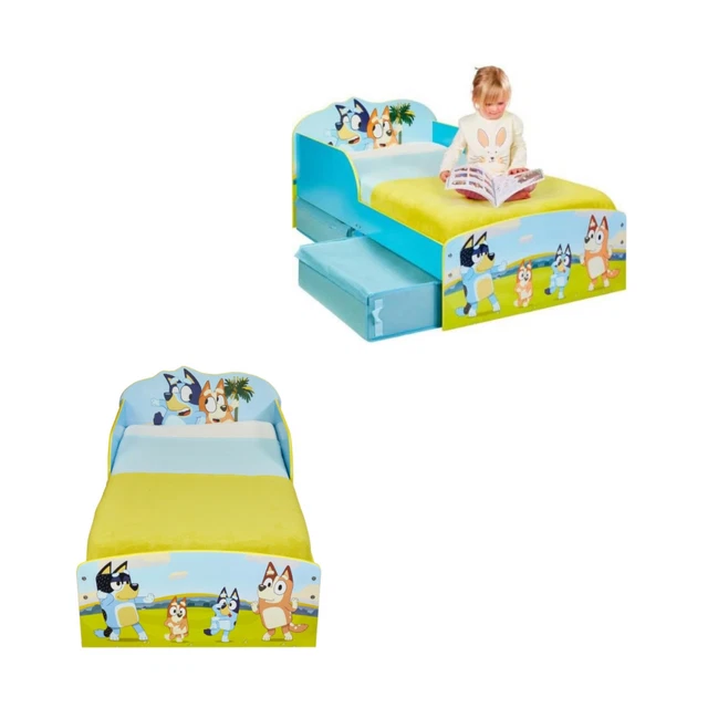 BLUEY TODDLER BED with Storage Drawers Wooden Frame Kids Bedroom