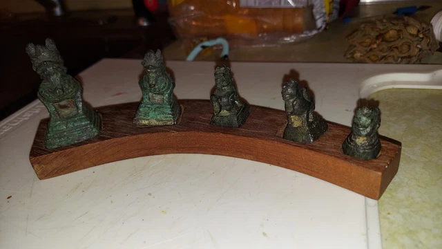 Metal Opium Weight 5 Piece Set bronze dragon w stand no date dragon mythical