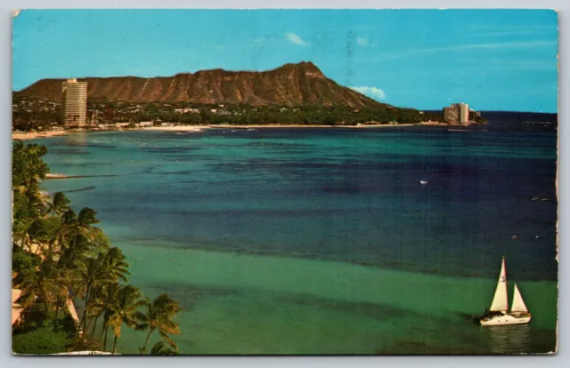 Honolulu Hawaii Diamond Head Waikiki Beach Navy Seabees 1967 Postcard A54
