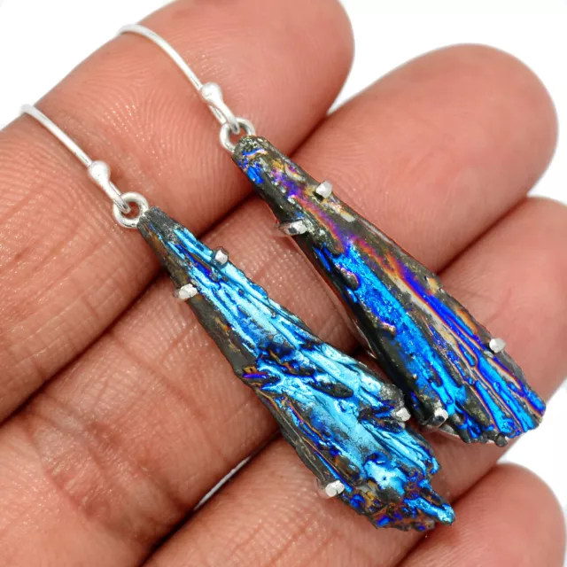 Treated Rainbow Aura Kyanite 925 Sterling Silver Earrings Jewelry CE27826