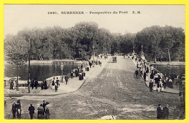 cpa 92 - Le PONT de SURESNES (Hauts de Seine) QUAI Léon BLUM animated circa 1910
