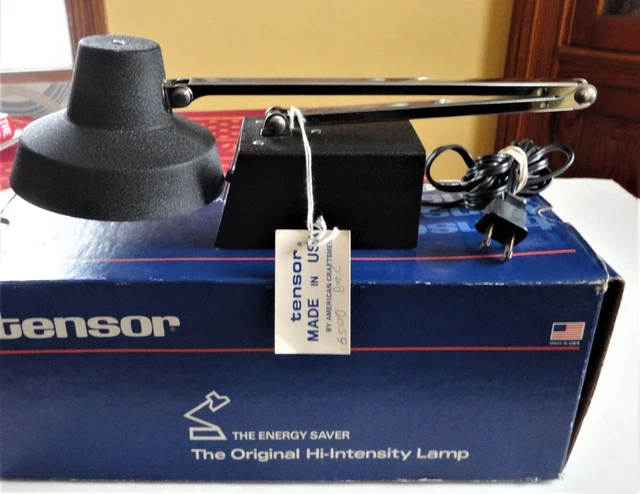 Vtg New Box Midcentury Modern Tensor Witch Hat Swivel Black Chrome Desk Lamp USA