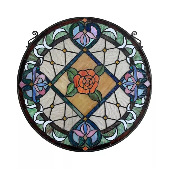 24x24 Victorian Rose Medallion Tiffany style stained glass window panel