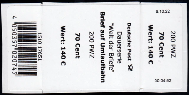 3670 Umlaufbahn 70 Cent - Banderole / Aufkleber 200er-Rolle, großes Z in PWZ