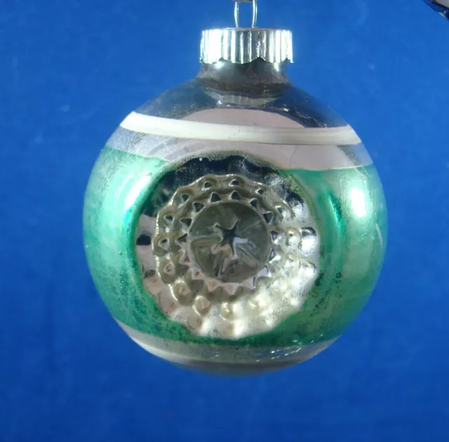 Vintage Shiney Brite 2 sided striped indent ornament. Mercury glass.