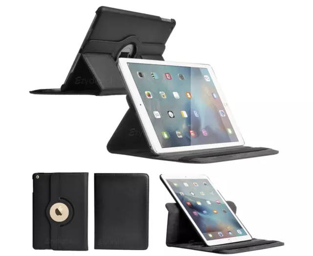 Black 360°Rotating Smart Wake up Flip Leather Case Cover for New Apple Ipad M...