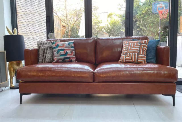 New Modern Minimalist 3 Seater Arlo Sofa Brown Leather Jacob Couch RRP£2866