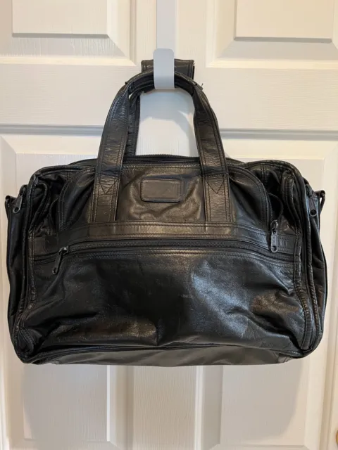 Vintage TUMI Black Genuine Leather Attaché Briefcase/Messenger Expandable