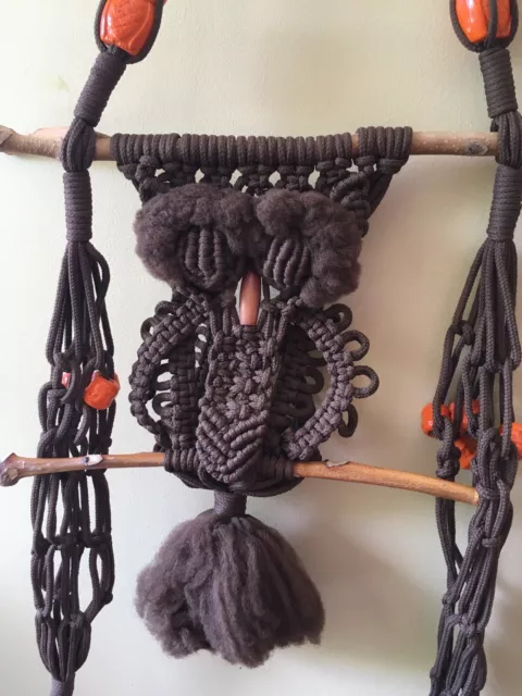 Owl Macrame Wall Plant Hanging Vintage 70s Mid Century MCM Boho Owl Beads