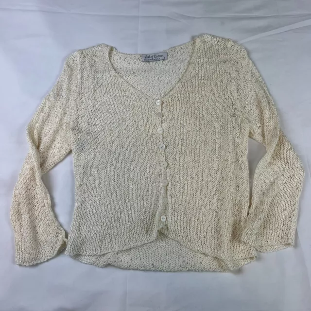 VTG Ball of Cotton Womens Cardigan Sweater Sz S Ivory Open Knit Long Sleeve NWOT