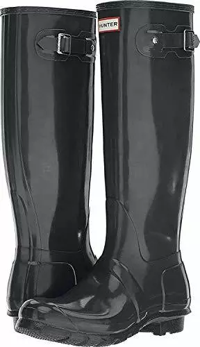 Hunter Original Tall Gloss Ladies Dark Slate Rain Boots 8