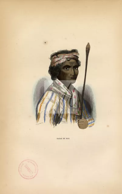 ANTIQUE COSTUME Handcoloured Print of a Dao Rajah by Wahlen, 1843 #C423