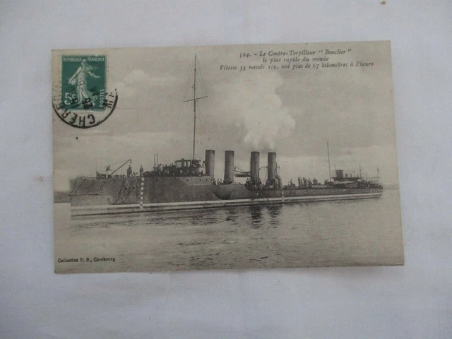 Cpa Marine De Guerre Contre Torpilleur Le Bouclier - Le Plus Rapide Du Monde