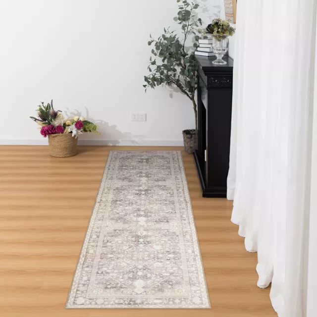 Beige Hall Runner Distressed Corridor Carpet Soft Entry Way Rugs 80x300cm