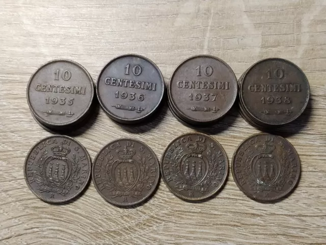 San Marino set of 4 coins 10 centesimi 1935, 1936, 1937, 1938