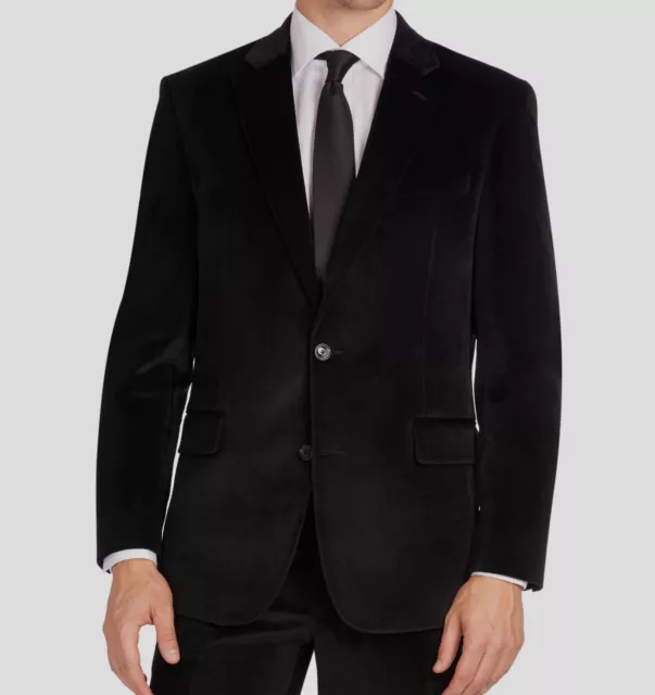 $450 Tommy Hilfiger Mens Black Modern-Fit Velvet Suit Jacket Sport Coat 44R