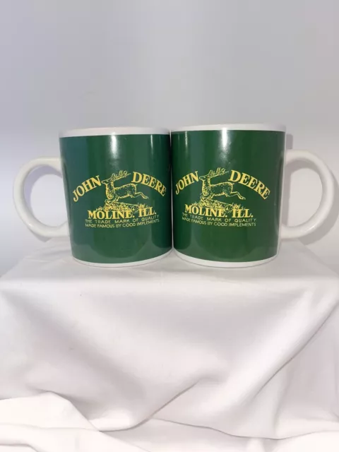 Vintage 2 John Deere Tractor Coffee Mug Green By Gibson Moline IL 14 Ounces