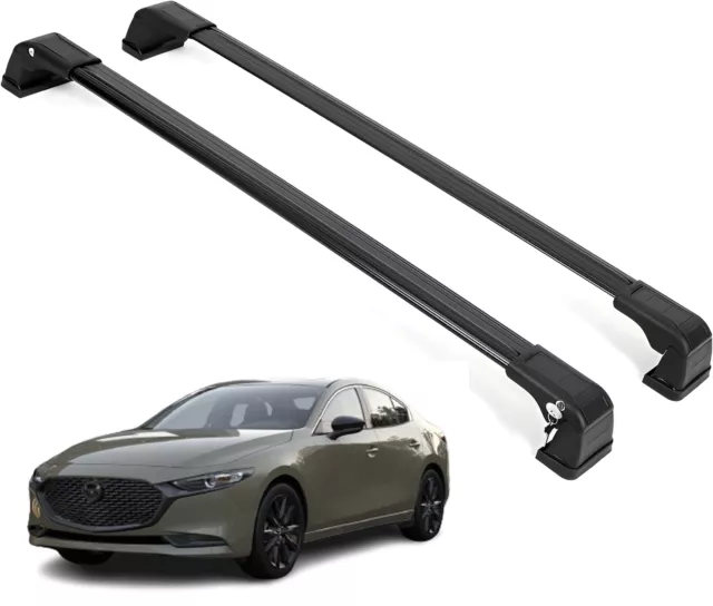 ERKUL Roof Rack Cross Bars Fits Mazda 3 2019-2024 Aluminum Lockable Black