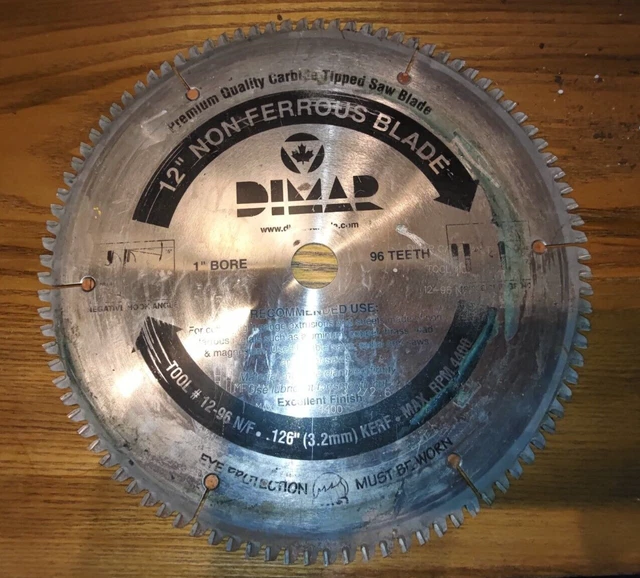 12'' Carbide Tipped, Non Ferrous Saw Blade, .126" (3.2mm) Kerf 96T MTCG 1'' Bore