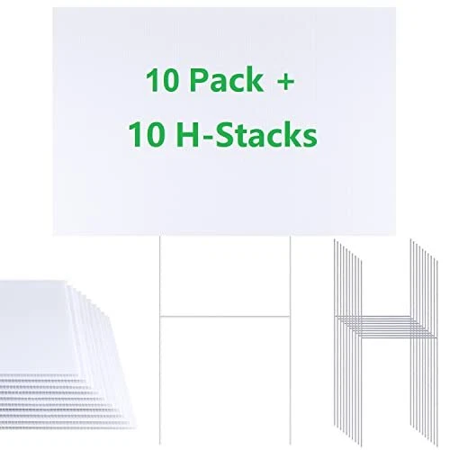 10Pack Blank Yard Signs with H-Stakes 18 x 12 Inches Plastic 18"*12" White