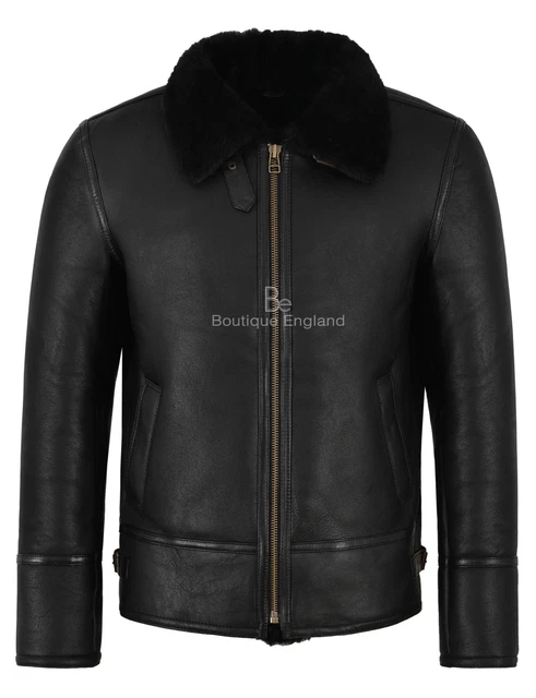 Men's B3 RAF Black Sheepskin Motorcycle Leather Shearling Jacket