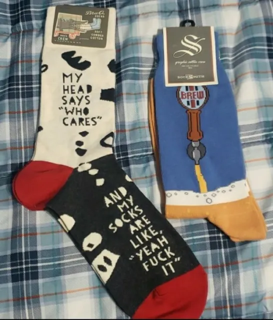 2 Pair Mens Novelty Crew Socks NWT gift socks beer tap NEW Blue Q