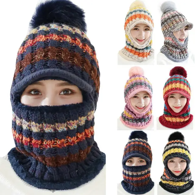 Womens Winter Knitted Beanie Hat Scarf Fleece Lined Warm Balaclava Snow Ski Cap