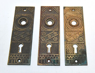 3 Matching Brass Eastlake Style Door Knob Backplates