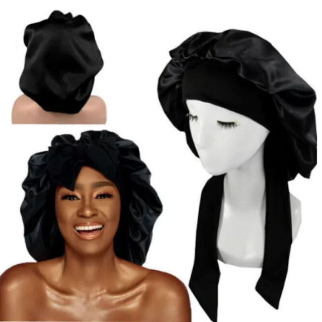 Women Satin Bonnet Long Hair Care Sleep Hat Cap Night Silk Feel Head Wrap Turban