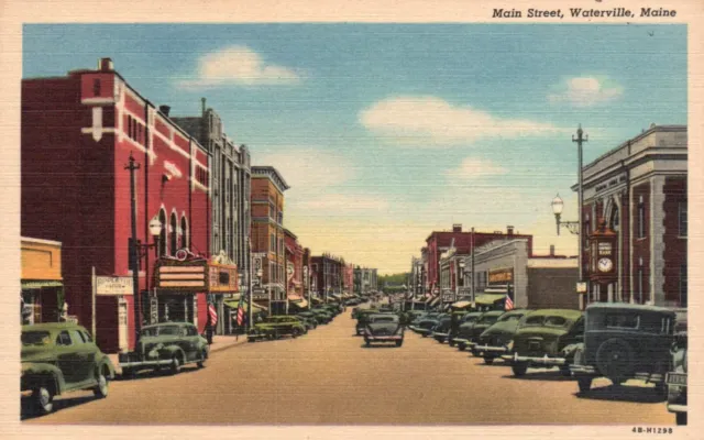 Postcard ME Waterville Maine Main Street 1944 Linen Unposted Vintage PC J1352