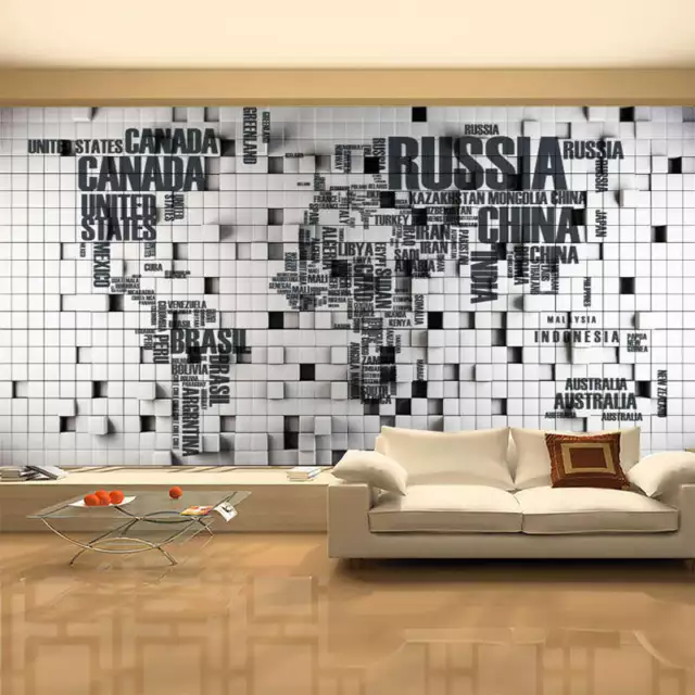 La carte du monde à plaques en anglais 3D Plein Mur Mural Photo Papier Peint Imp