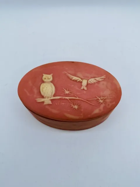 Incolay Marble Jewelry Trinket Box Oval Owls